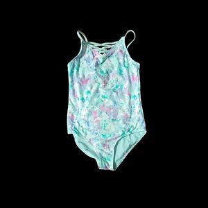 Mint Watercolor One-Piece Swimsuit with Crisscross Neckline